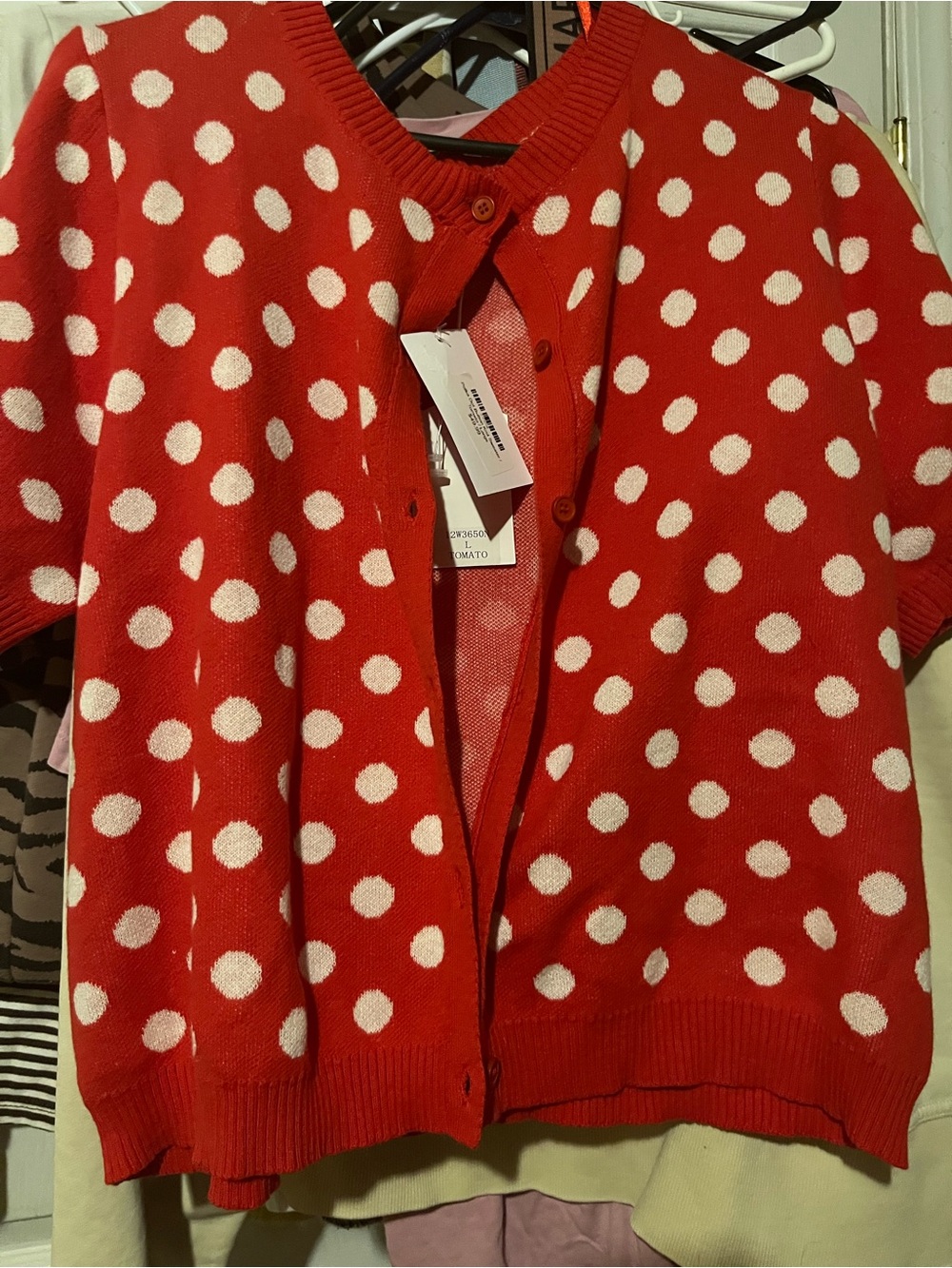 Red Polka Dot Short-Sleeve Button Cardigan